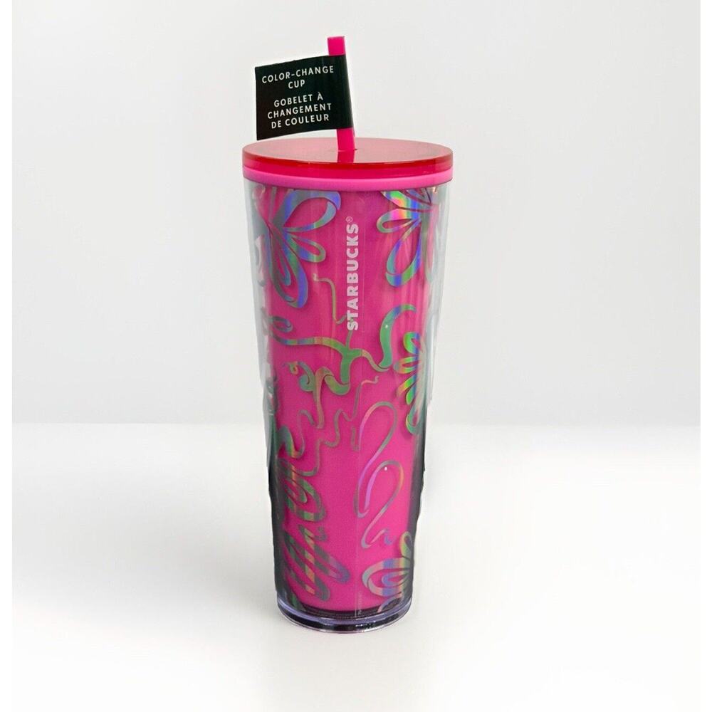 Starbucks Holiday 2023 Hot Pink‎ With Silver Ribbon Color Change Venti Tumbler
